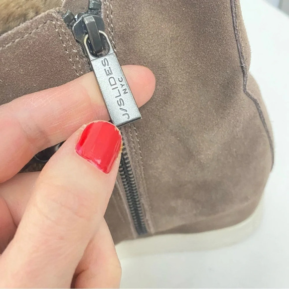 J Slides Faux Fur Wedge Whitney Sneakers Womens 8.5 Platform Booties Suede Taupe - Picture 10 of 16